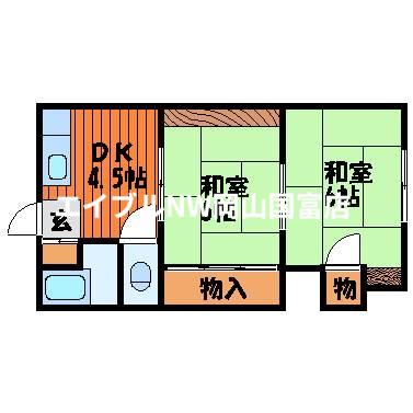 赤田荘(2K/2階)の間取り写真