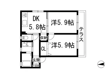シャーメゾン逆瀬川A棟(2DK/1階)の間取り写真
