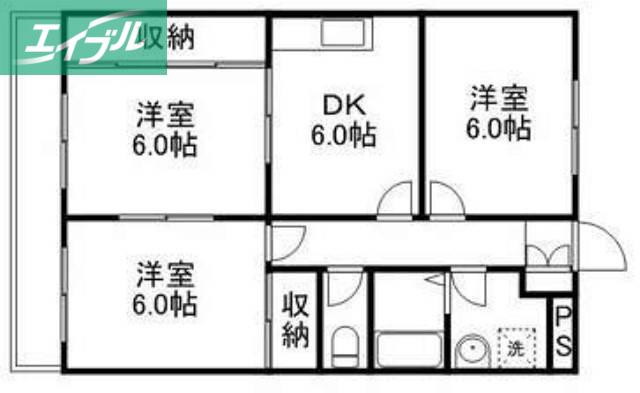 ニューマリッチかわぐちA(3DK/3階)の間取り写真
