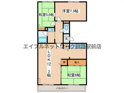 ドミール大川(3LDK/3階)の間取り写真