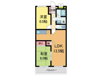 ハーモニーマンションA棟(2LDK/1階)の間取り写真