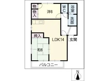ヴェルディ大高B棟(2LDK/1階)の間取り写真