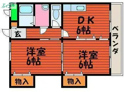 ベルカント辰巳(2DK/3階)の間取り写真