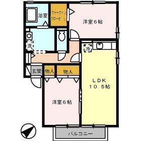 プリムヴェールB棟(2LDK/2階)の間取り写真