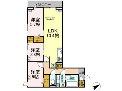 CALME VILLE(3LDK/3階)の間取り写真