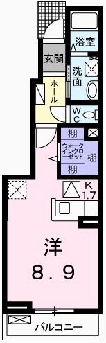 サンパティオII(1K/1階)の間取り写真