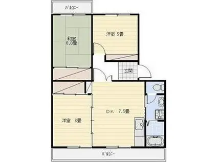 サンヒルズ藤B棟(3DK/1階)の間取り写真