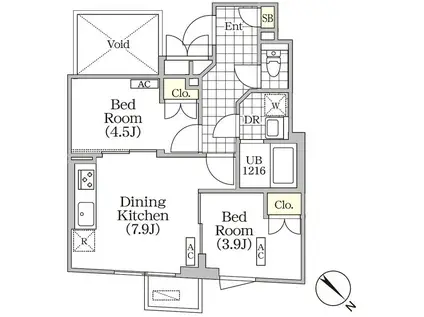 BRICK RESIDENCE 目黒本町 ブリックレジデンス目黒本町(2DK/4階)の間取り写真