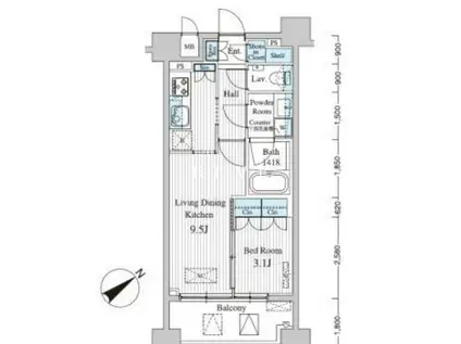 MFPRコート赤坂見附(1LDK/5階)の間取り写真