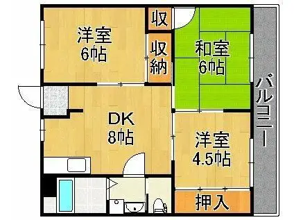 サンハイツ引野口(3DK/5階)の間取り写真