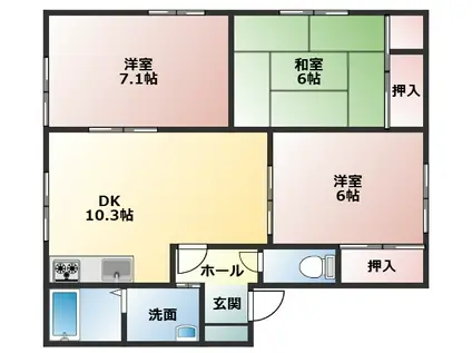グリーンヒルズC棟(3LDK/2階)の間取り写真