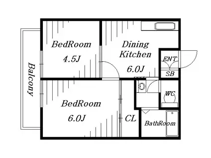 グランメゾンOC(2DK/2階)の間取り写真