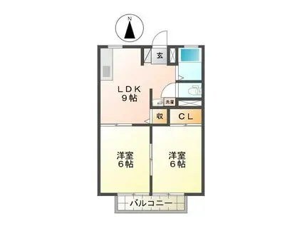 サンシティカネニ(2LDK/2階)の間取り写真