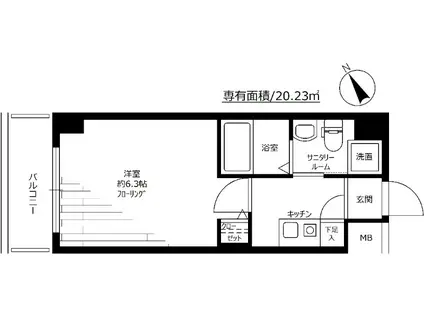 グリフィン横浜・保土ヶ谷駅前(1K/3階)の間取り写真