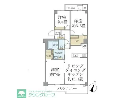 EVERTOW COLORE SENGENDAI(3LDK/3階)の間取り写真