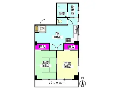 ライフ萩中(2DK/2階)の間取り写真