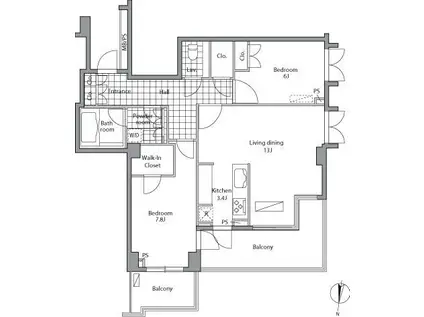 レジディア御殿山(2LDK/3階)の間取り写真