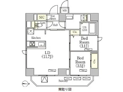 グランジット文京湯島(2LDK/11階)の間取り写真