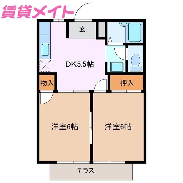 シティハイツ森(2DK/1階)の間取り写真