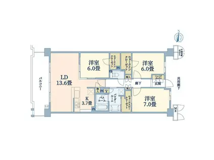 プレミスト京都松ヶ崎(3LDK/4階)の間取り写真