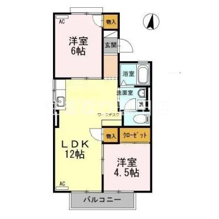 メゾンほわいとB棟(3DK/1階)の間取り写真