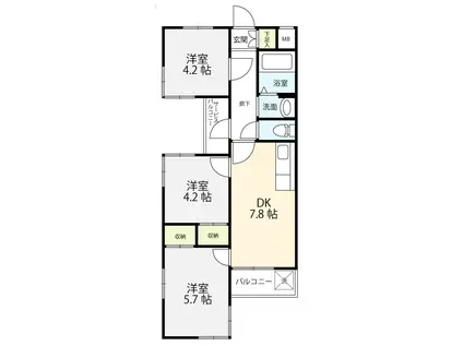 カーサ国立(3DK/1階)の間取り写真