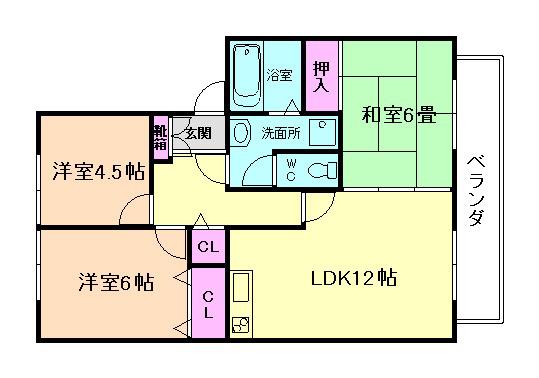 ボヌールB棟(3LDK/2階)の間取り写真