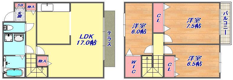 六甲ビュート(3LDK/1階)の間取り写真