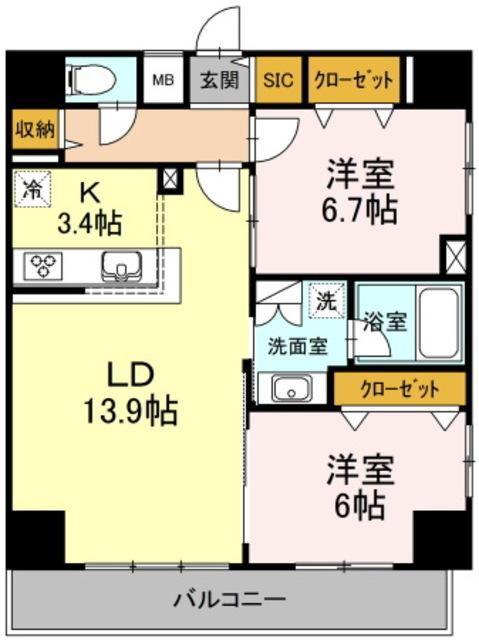 D-ROOM早稲田(2LDK/11階)の間取り写真