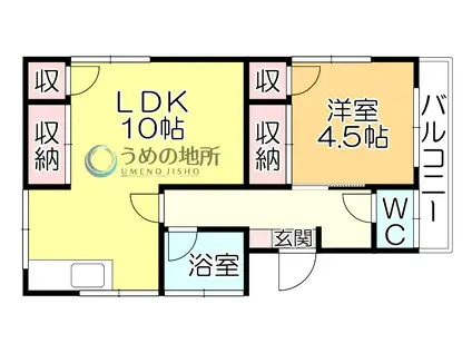 コンチェル瀬下(1LDK/2階)の間取り写真