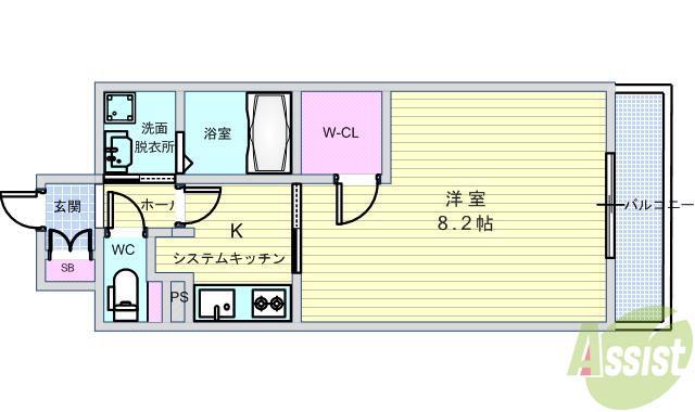 アンソレイユ(1K/9階)の間取り写真