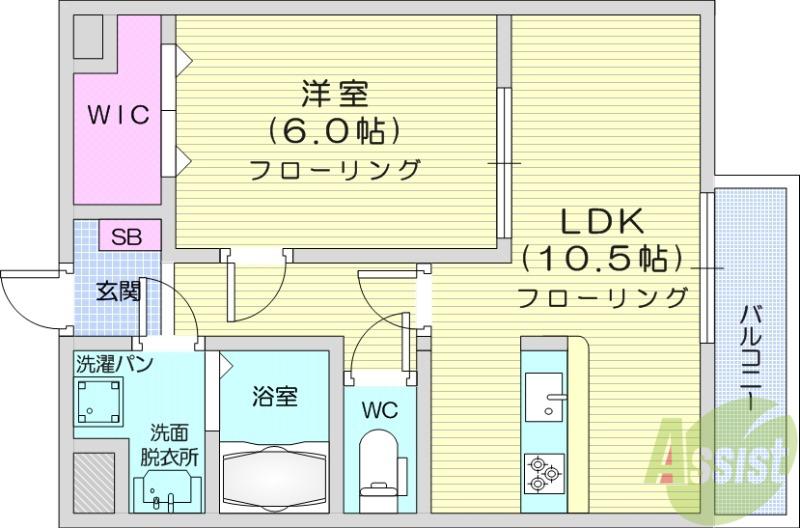 エクシード(1LDK/6階)の間取り写真