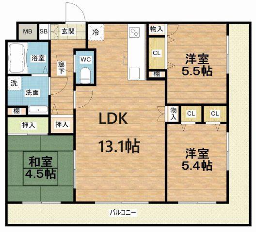 シャルマンフジビルトモア今里(3LDK/3階)の間取り写真
