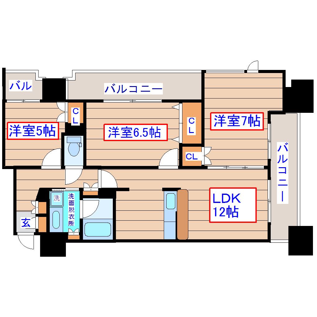 S-FORT榴岡公園(3LDK/12階)の間取り写真