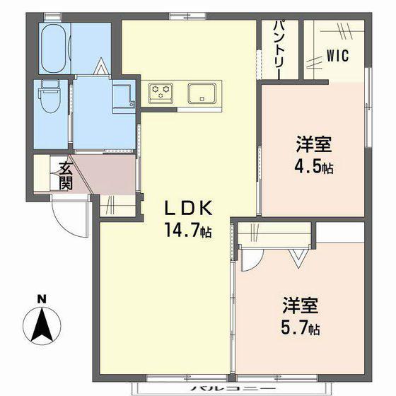 ドミール平井II C棟(2LDK/1階)の間取り写真
