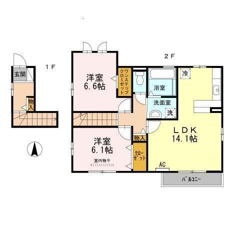 D-ROOM琴塚B(2LDK/2階)の間取り写真