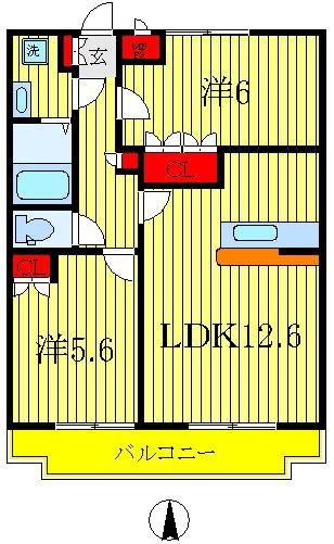 グランベル・ハウスI(2LDK/1階)の間取り写真