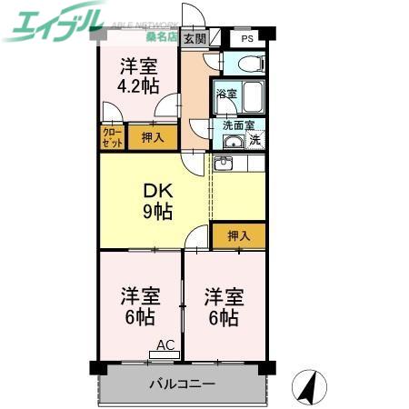 VELL DE MEURE(3DK/1階)の間取り写真