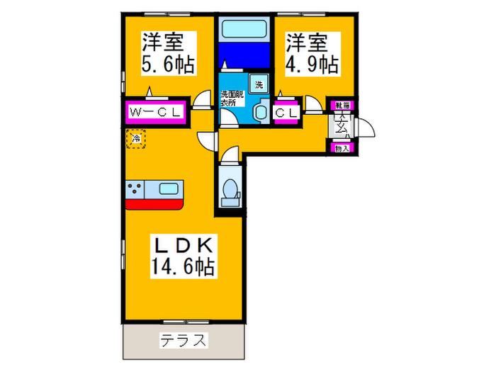 VILLA PINO 美原(2LDK/1階)の間取り写真