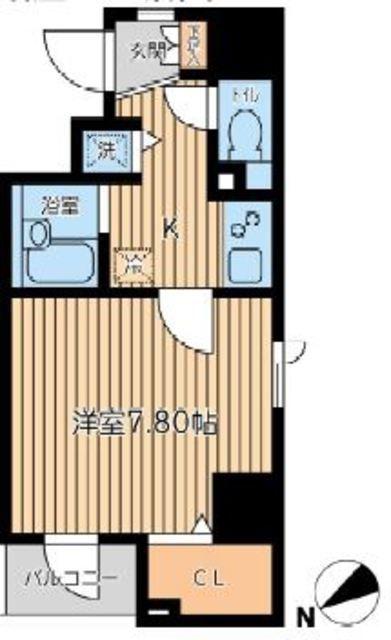 CITY SPIRE新富町(1K/2階)の間取り写真