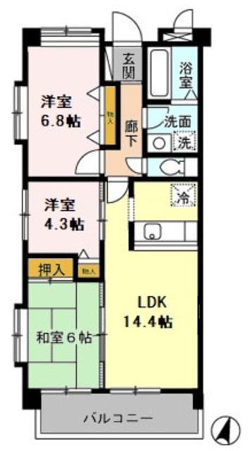 ベルシャイン厚木(3LDK/3階)の間取り写真