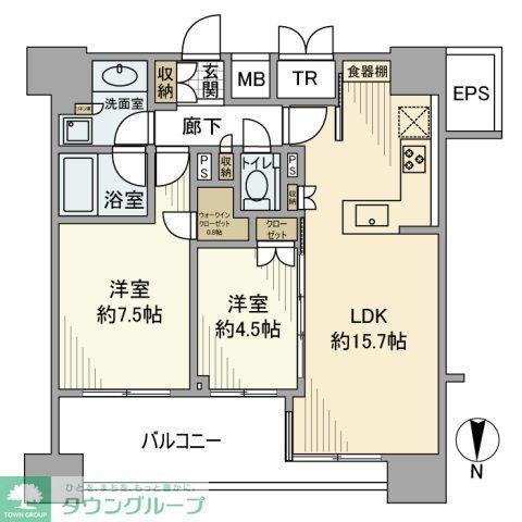 グランリビオ芝大門(2LDK/16階)の間取り写真