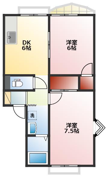 メゾンジュネス(2DK/2階)の間取り写真