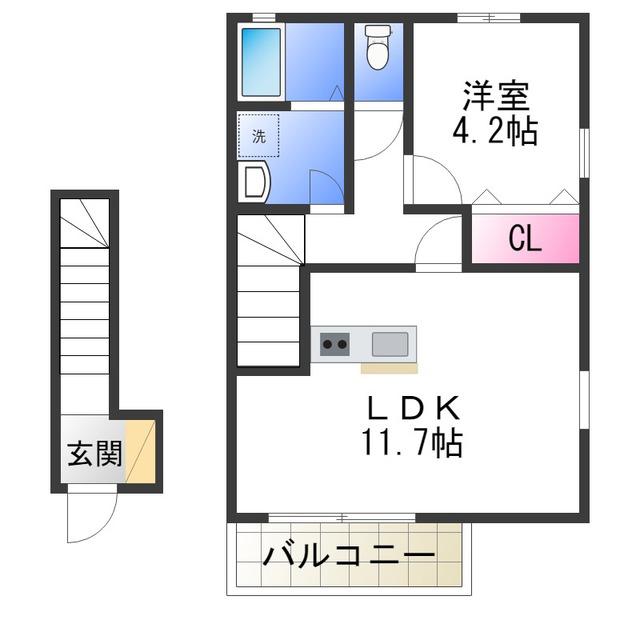 デュラ・カーサ ラフィネI(1LDK/2階)の間取り写真