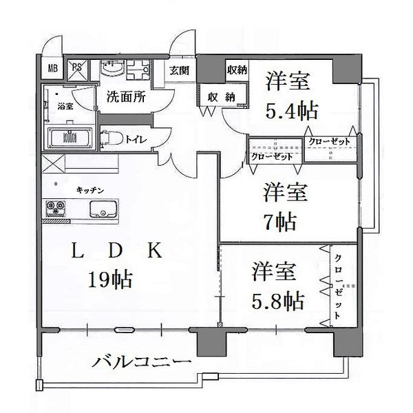 クィーンズくまなん(3LDK/9階)の間取り写真