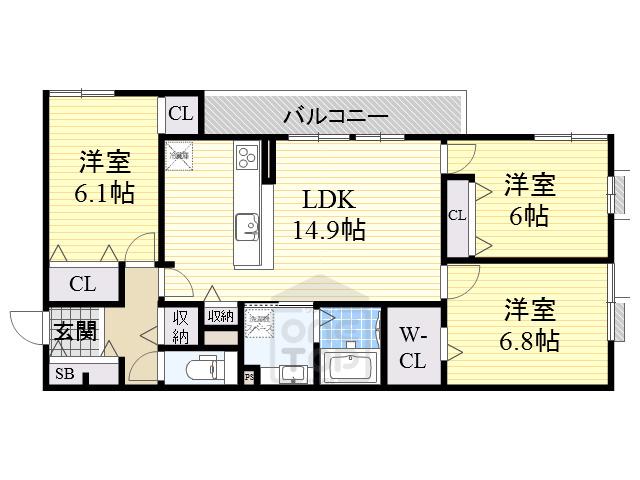 ベルセレッソ・古曽部(3LDK/2階)の間取り写真