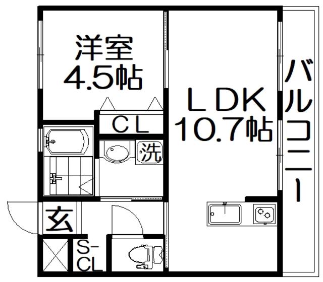 シャンテー東香里(1LDK/1階)の間取り写真