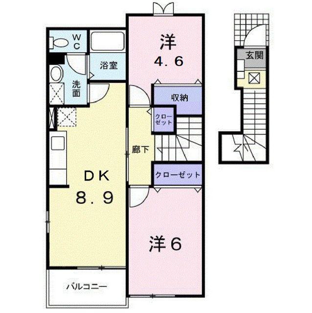 フロール清風B(2DK/2階)の間取り写真