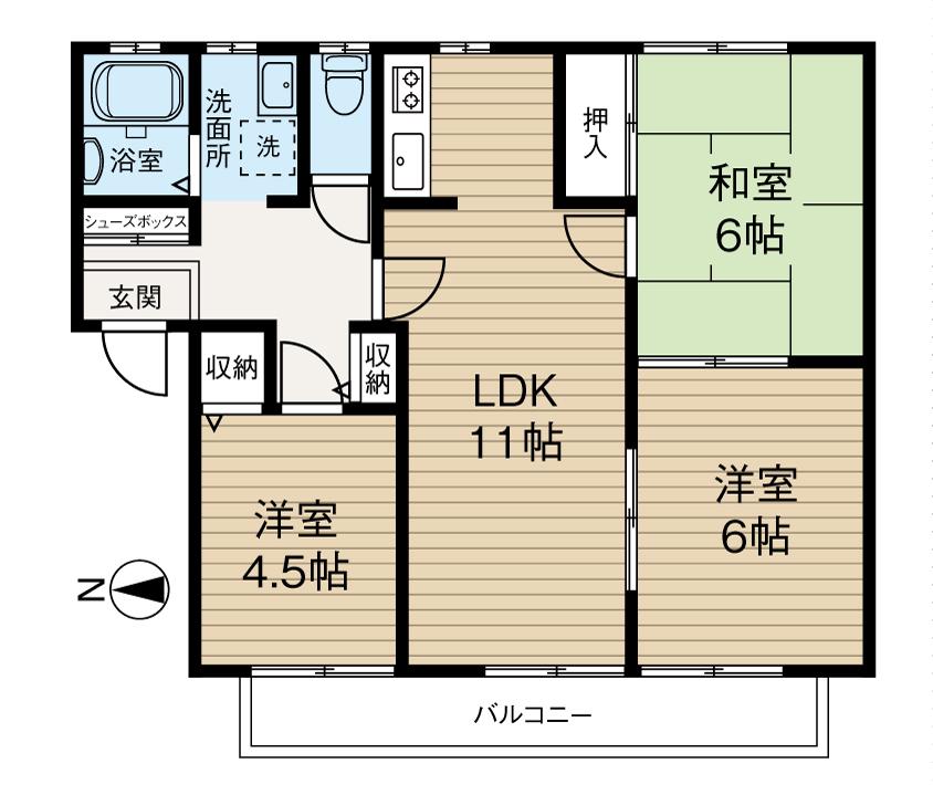 ディアス東寝屋川(3LDK/2階)の間取り写真