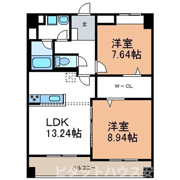 サンコートHANNOKI(2LDK/6階)の間取り写真